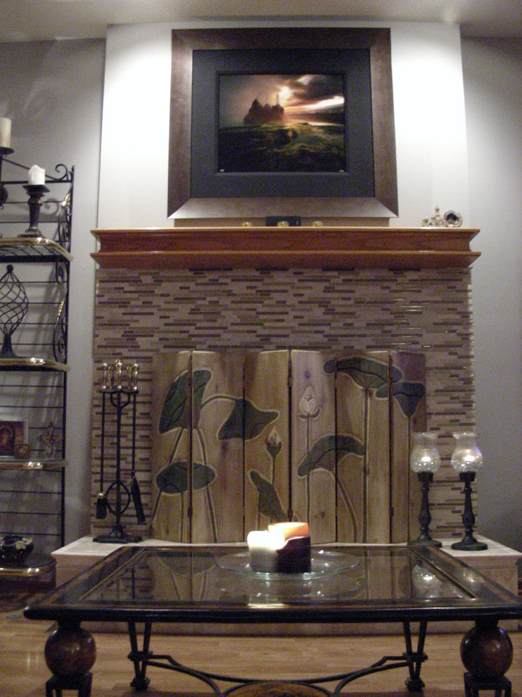 Reface Brick Fireplace Family Room Eclectic with None 