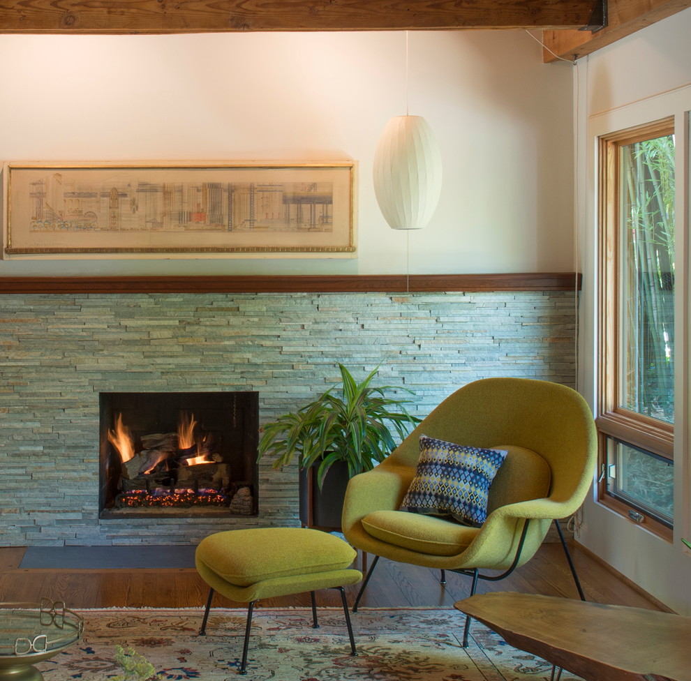 Reface Brick Fireplace Living Room Transitional with Saarinen Chair Stone Fireplace