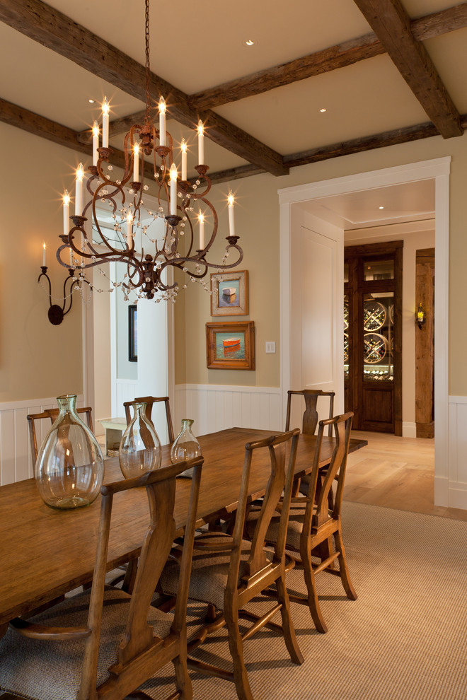 Refectory Dining Table Dining Room Traditional with Beige Rug Beige Wall