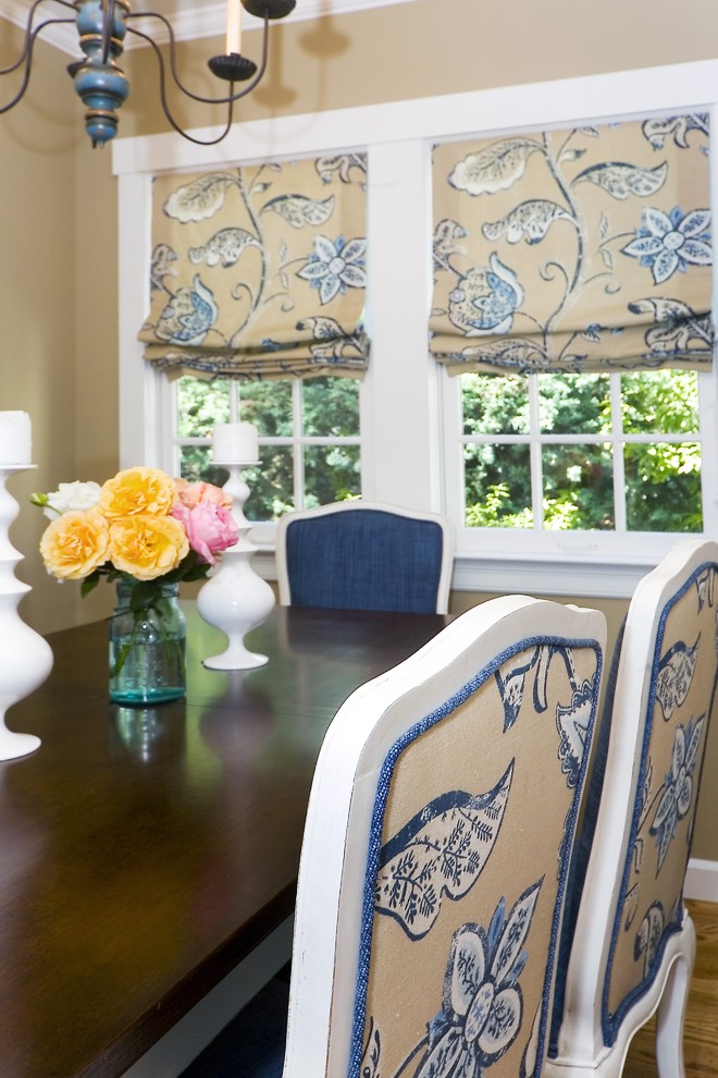 Relaxed Roman Shades Dining Room Traditional with Blue Blue Chandelier Blue