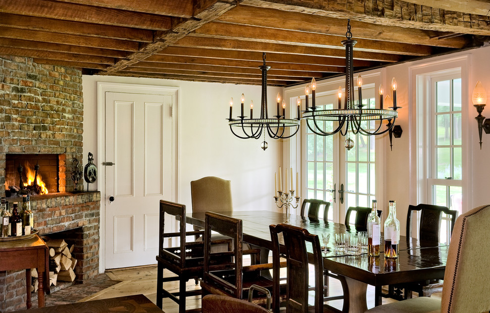 Restoration Hardware Chandelier Dining Room Farmhouse with Bar Stools Built in Cabinets