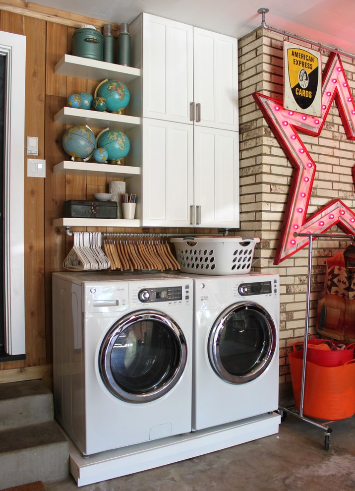 Retractable Clothes Hanger Laundry Room Eclectic with Brick Walls Clothes Rack