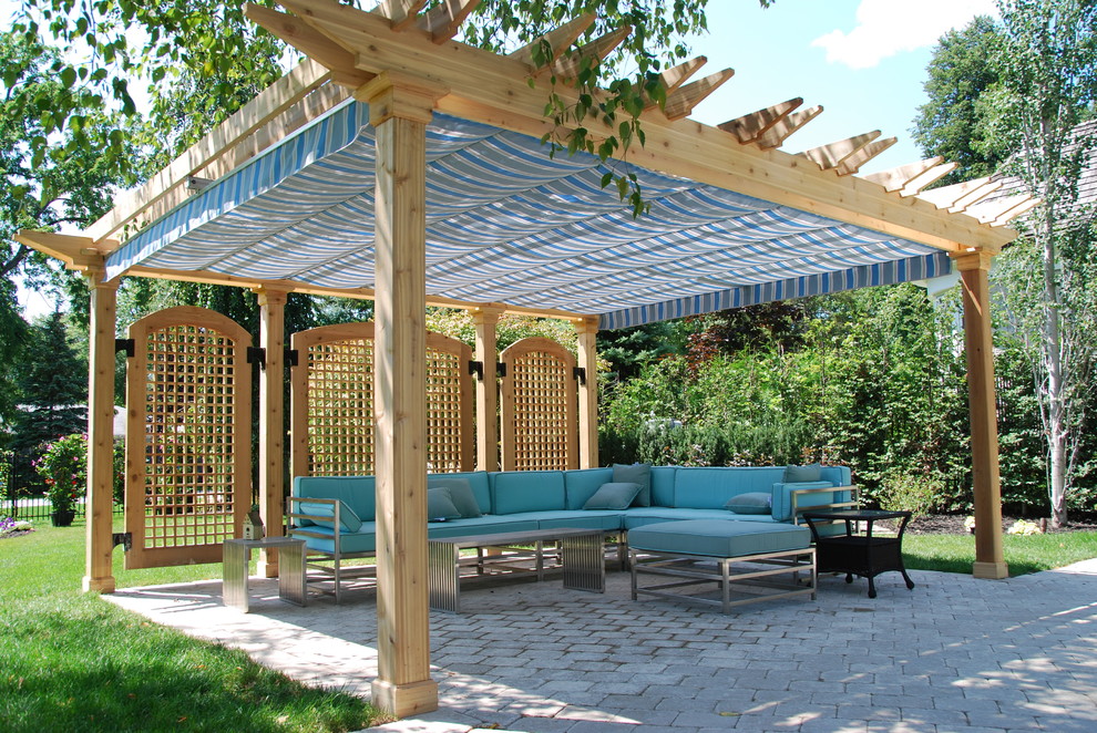 Retractable Roof Pergola Patio Traditional with Awning Backyard Blue Canopy