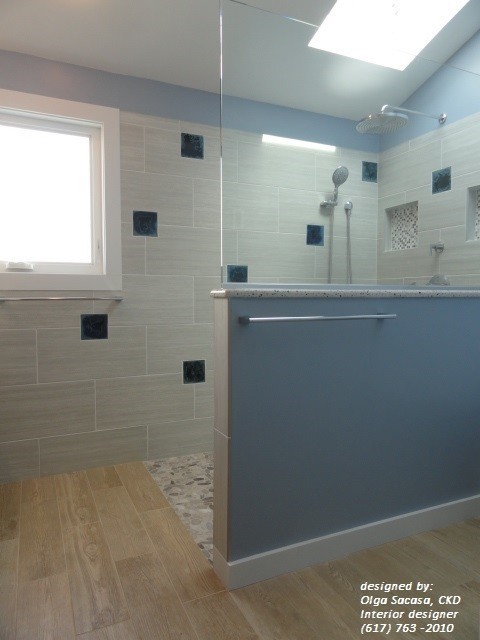 River Rock Floor Tile Bathroom Contemporary with Bathroom Remodel Bathroom Sconce