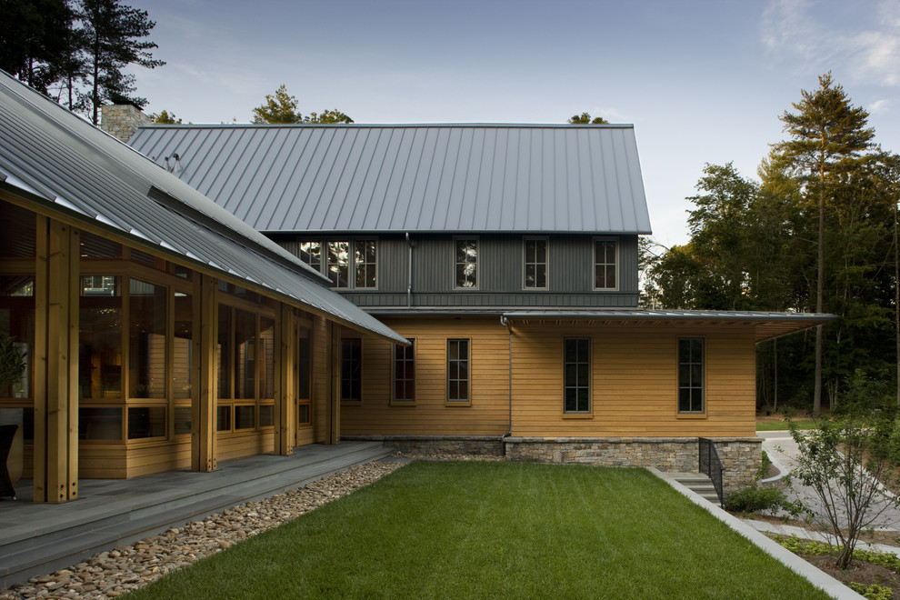 River Rock Siding Exterior Transitional with Appalachian Mountain Home Asheville