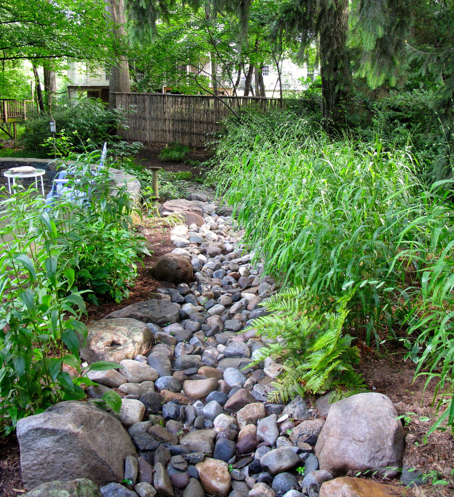 River Rock Siding Landscape Contemporary with Asian Back Yard Bamboo