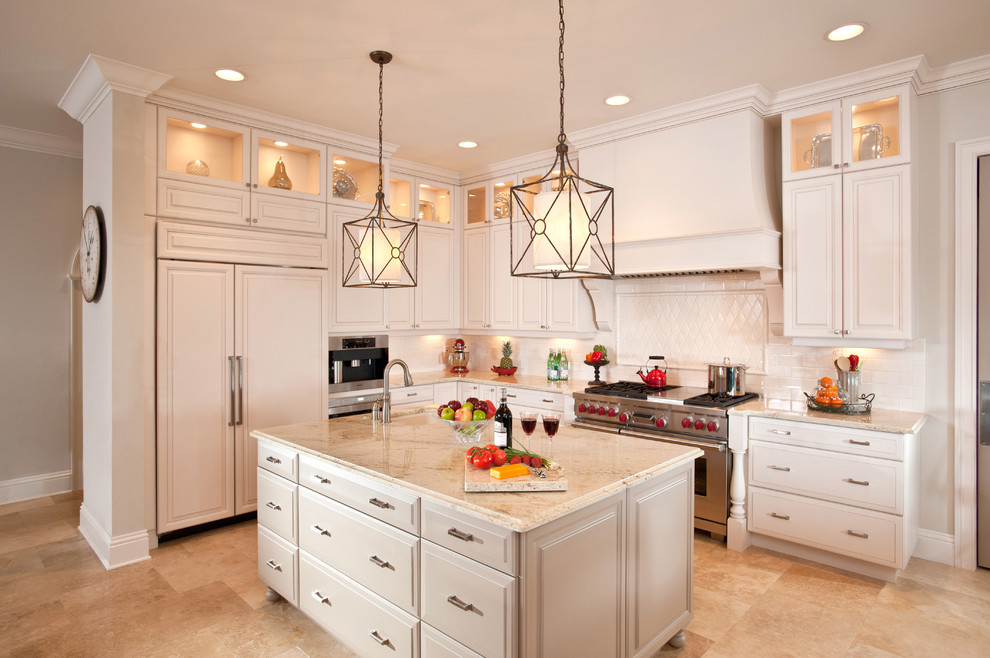 River White Granite Countertop Kitchen Traditional with Crown Molding Glass Front