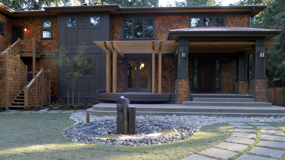 Rock Water Fountains Exterior Craftsman with Beam Black Exterior Black
