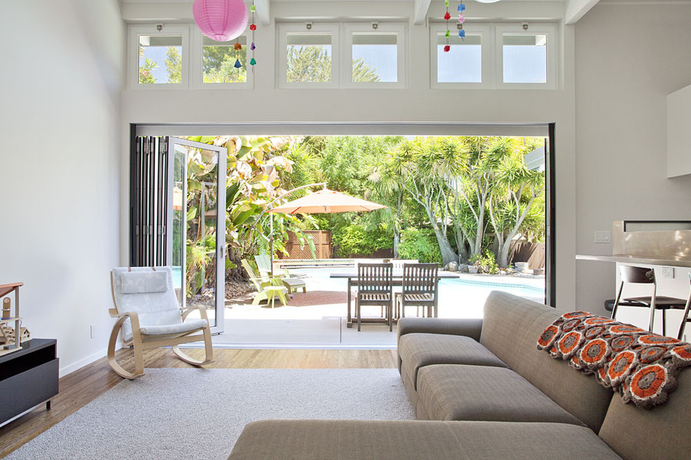 Rocking Chair Modern Family Room Midcentury with Folding Glass Doors Large