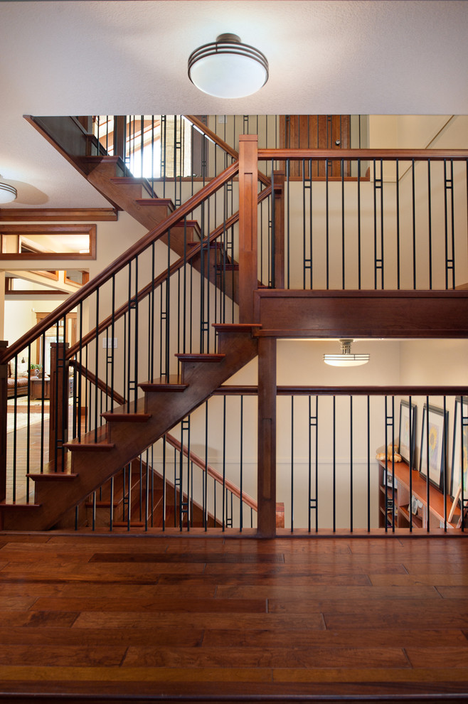 Rod Iron Railing Staircase Craftsman with Ceiling Lighting Decorative Railing