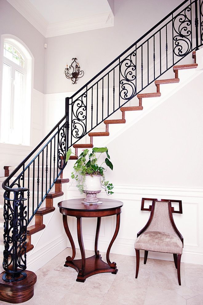 Rod Iron Railing Staircase Traditional with Beige Side Chair Beige