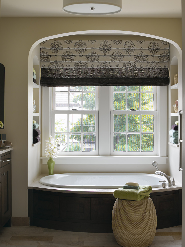 Roman Shade Valance Bathroom Traditional with Bathroom Built in Shelves