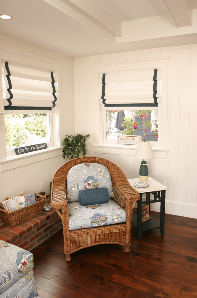 Roman Shades Images Family Room Beach with Bead Board Beams Blue