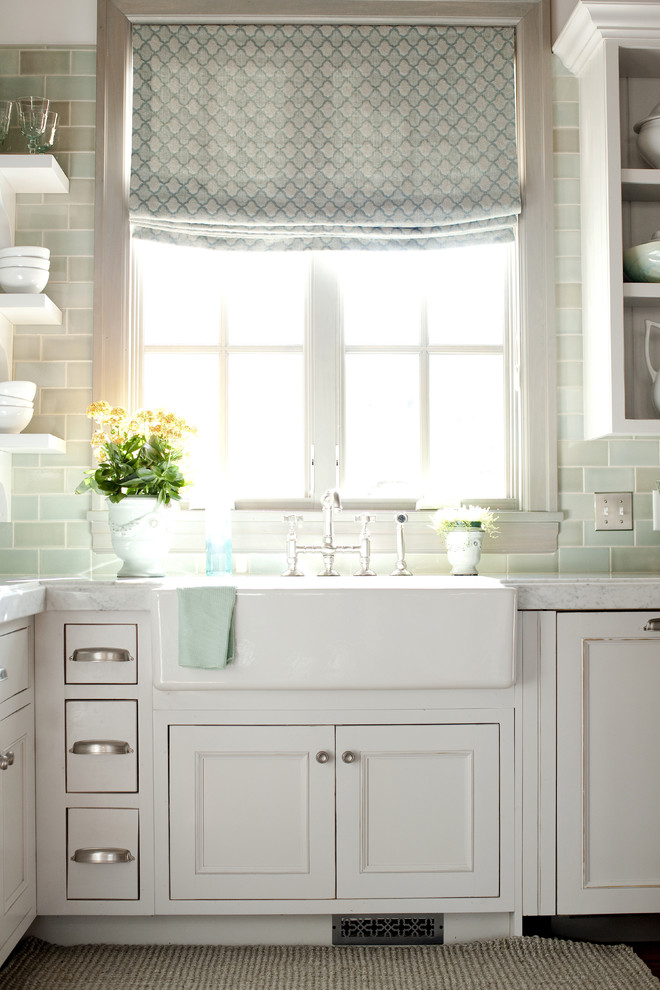 Roman Shades Kitchen Kitchen Traditional with Cabinetry Farmhouse Sink Open