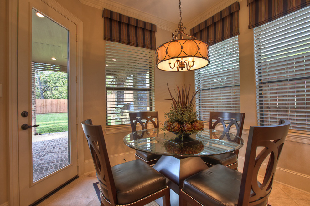 Roman Shades Over Blinds Dining Room Traditional with Beige Blinds Breakfast Table