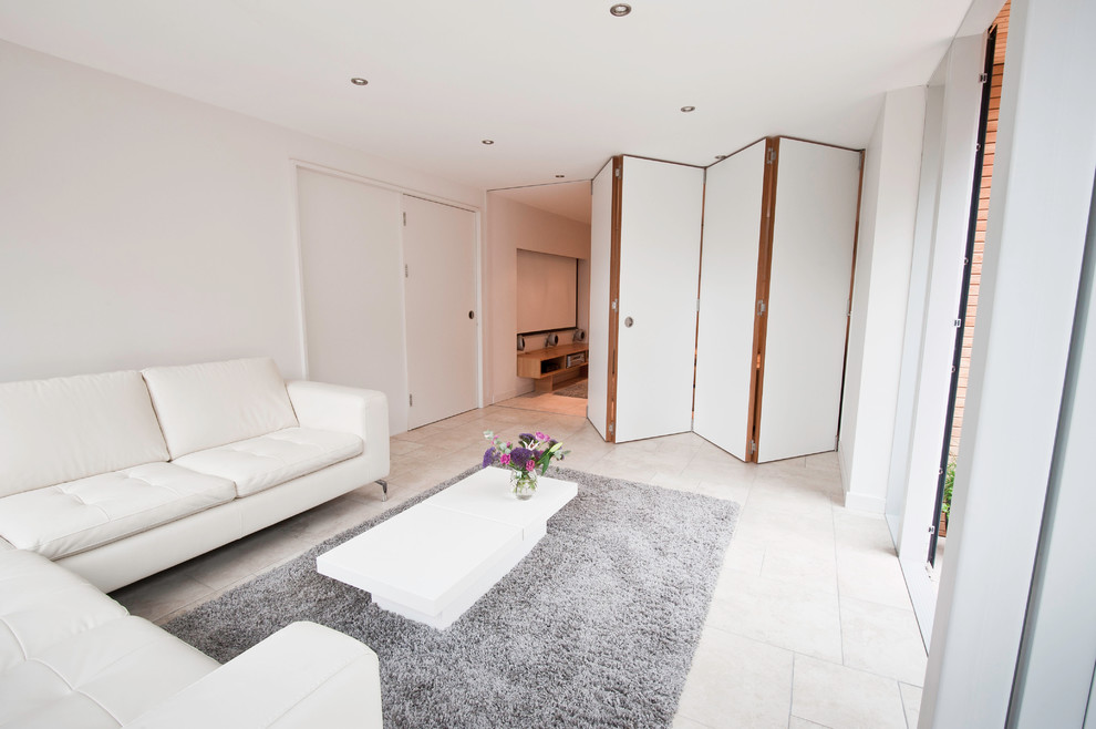 Room Divider Door Family Room Contemporary with Beige Tile Floor Bifold