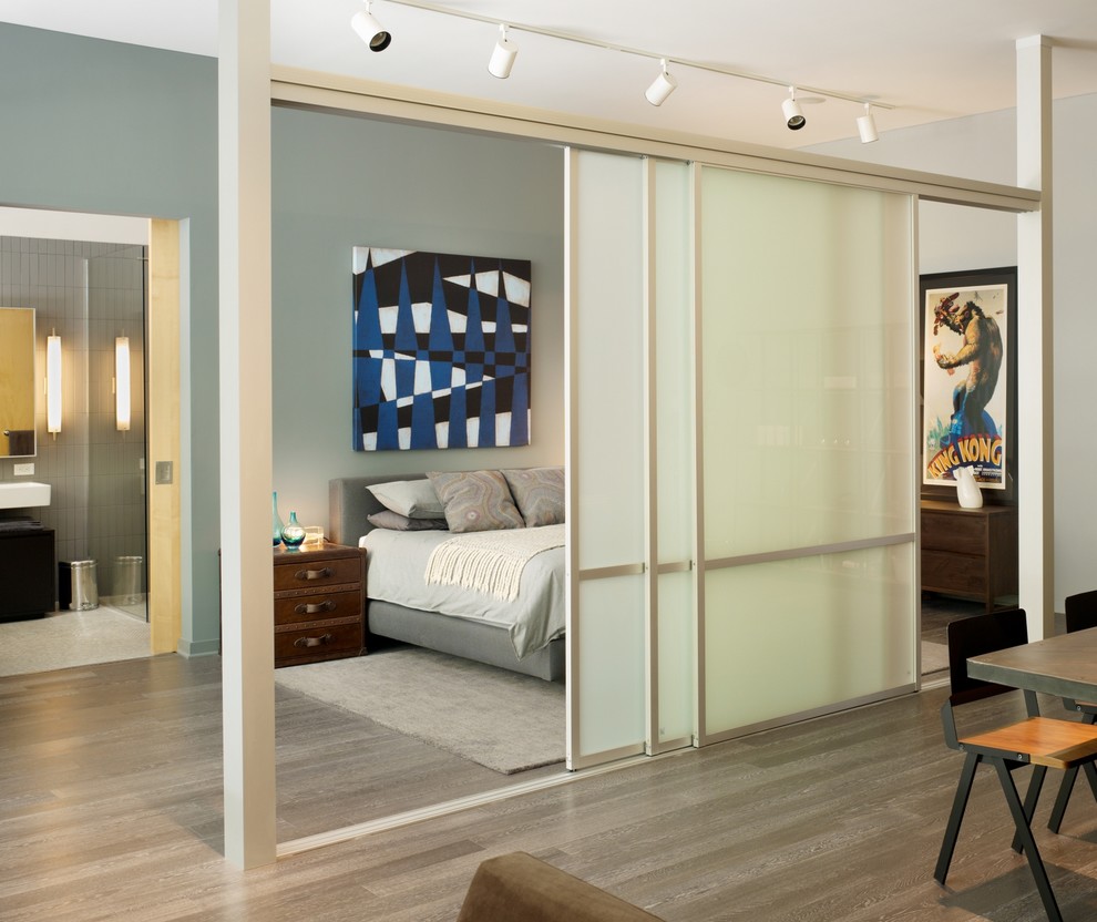 Room Divider Doors Hall Modern with Accent Wall Frosted Glass