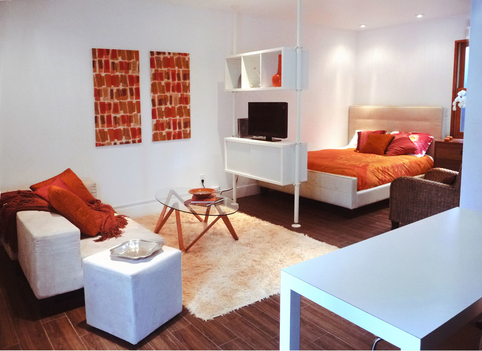 Room Dividers for Studio Apartments Bedroom Contemporary with Area Rug Armchair Bed