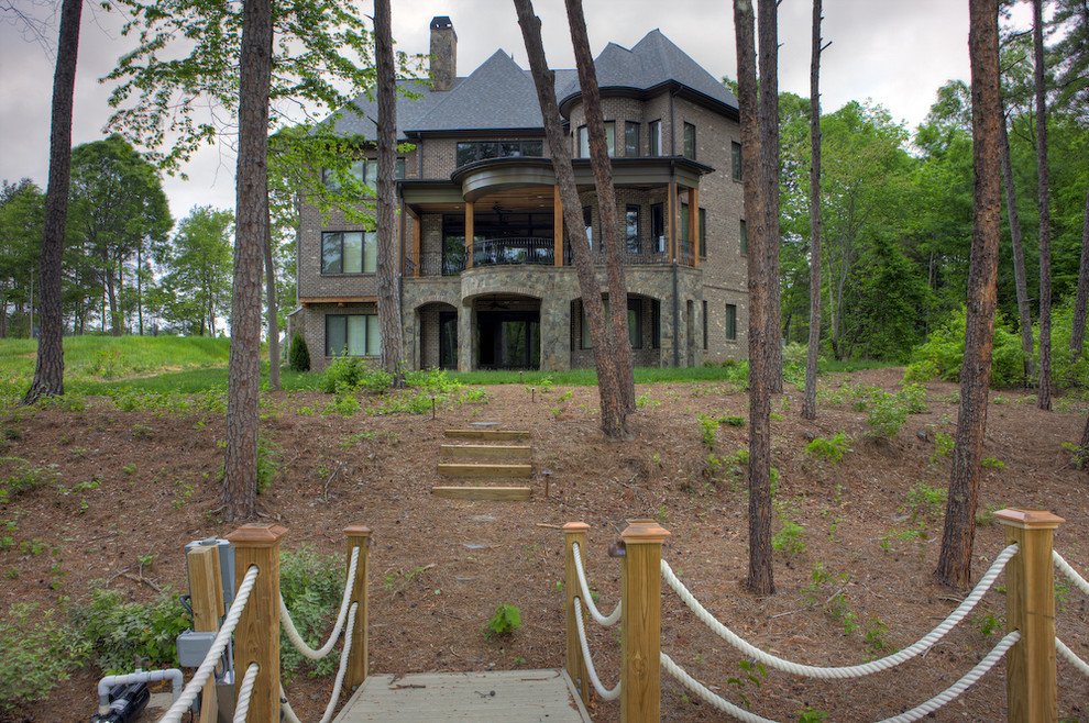 Rope Deck Railing Exterior Traditional with Balcony Brick Wall Covered