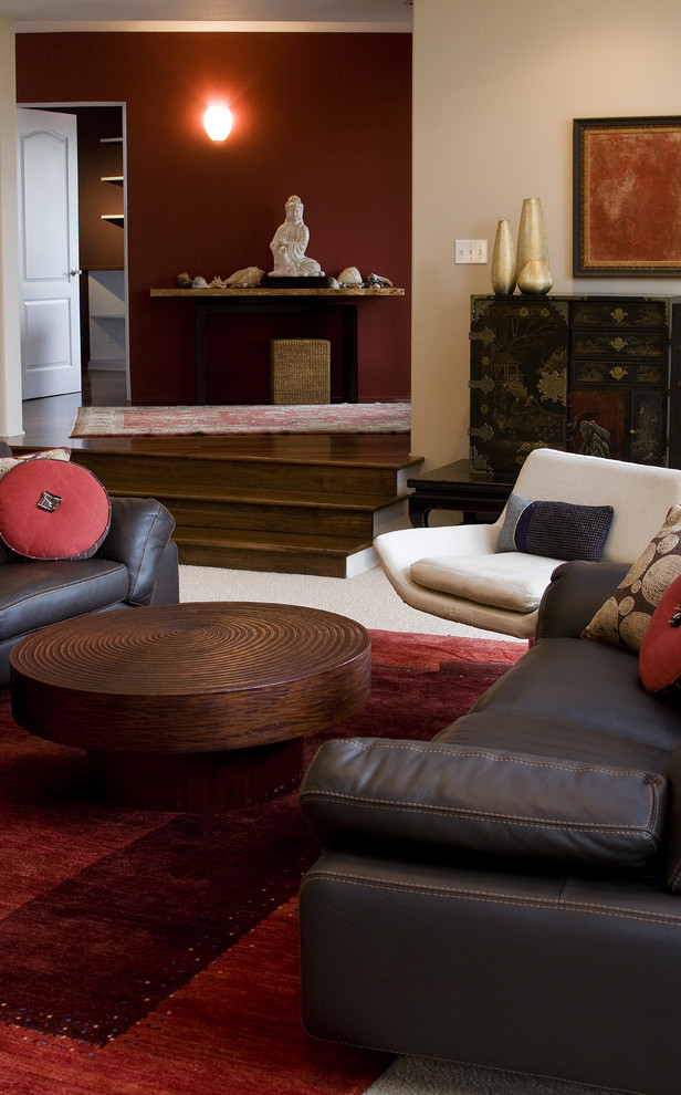 Round Coffee Table with Storage Living Room Contemporary with Area Rug Asian Beige