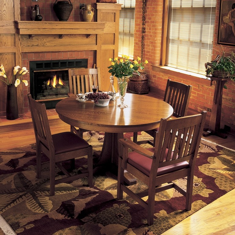 Round Pedestal Dining Table Dining Room Craftsman with Arts Crafts Dining Dining