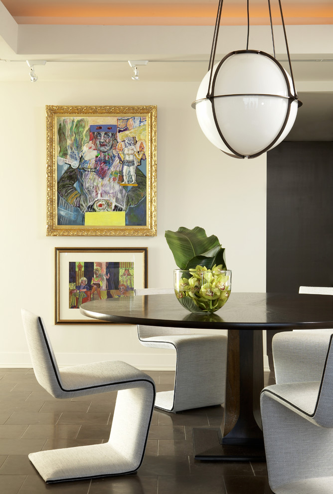 Round Pedestal Dining Table with Leaf Dining Room Modern with Artwork Centerpiece Dark Floor