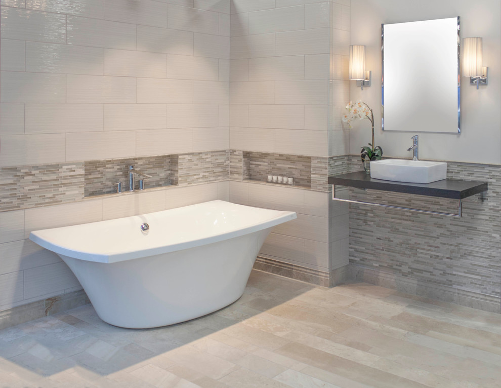 Round Soaking Tub Bathroom Contemporary with Contemporary Marble Bathrom Floor