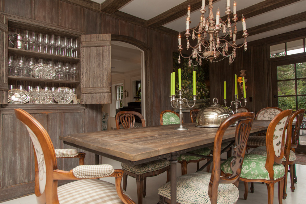 Rustic Accent Table Dining Room Traditional with Animal Print Built In