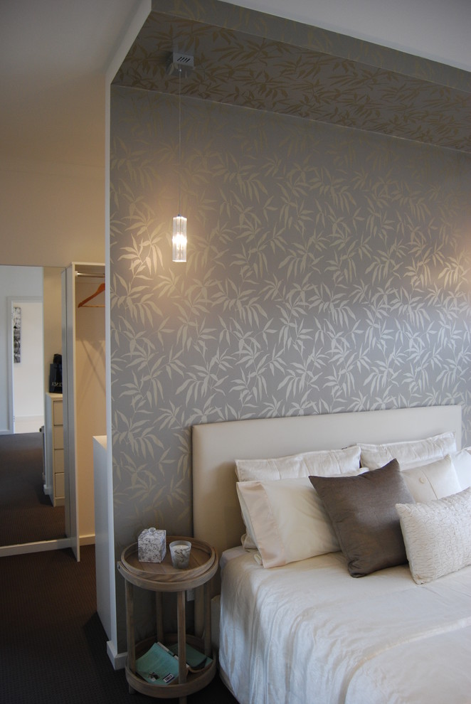 Rustic Bedside Tables Bedroom Contemporary with Clean Design Leaf Wallpaper