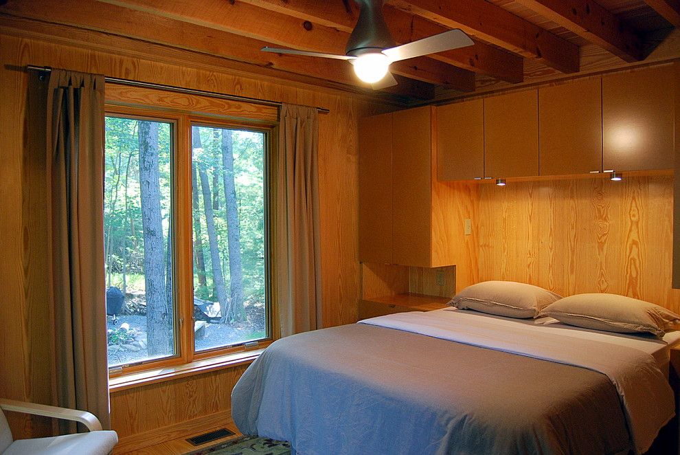 Rustic Cabin Designs Bedroom Contemporary with Beams Built in Storage Built Ins