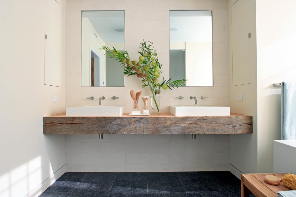 Rustic Counter Tops Bathroom Contemporary with Above Counter Sink Charcoal