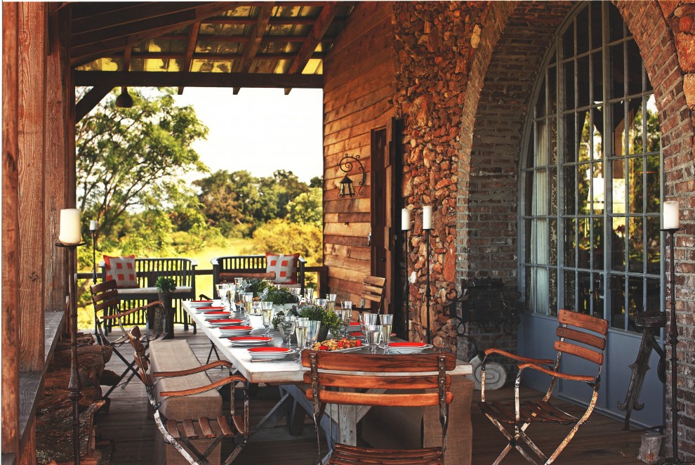 Rustic Dining Room Tables Porch Farmhouse with Arch Doorway Cafe Chair