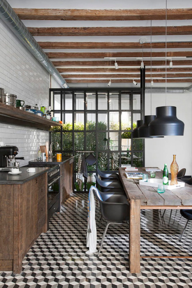 Rustic Dining Tables Kitchen Industrial with Barcelona Beams Black Dining
