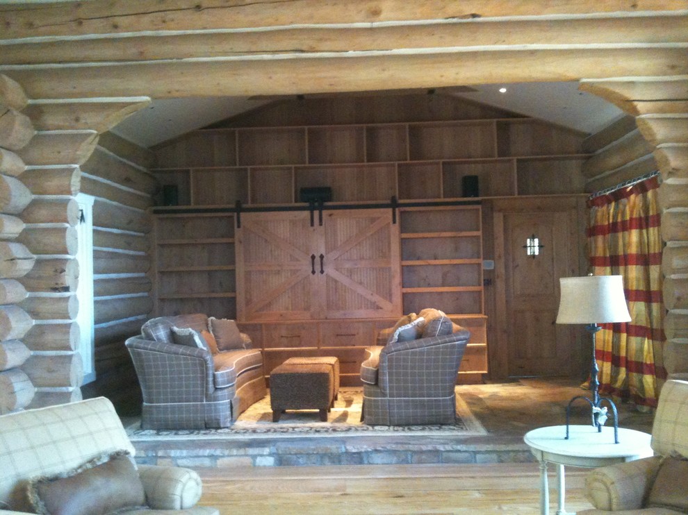 Rustic Entertainment Center Family Room Eclectic with Built in Bookshelves Cabin Entertainment