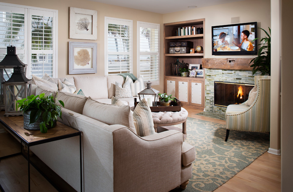 Rustic Fireplace Mantels Family Room Beach with Beige Sectional Beige Sofa1