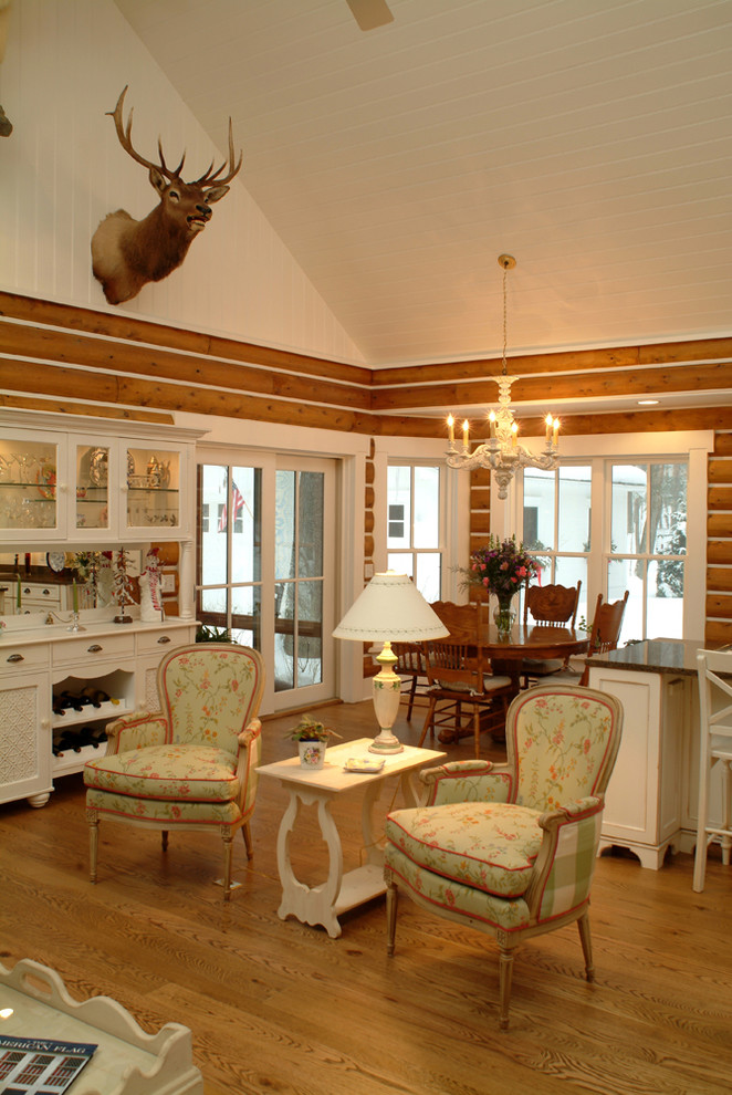 Rustic French Doors Living Room Rustic with Cabin Chandelier China Cabinet