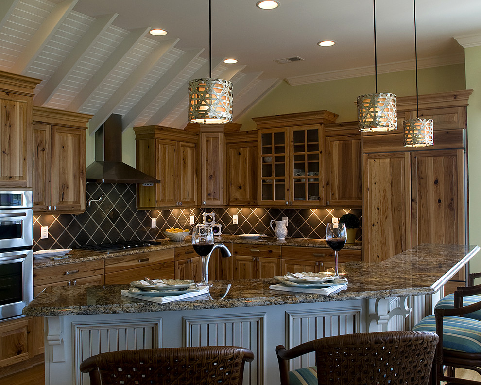 Rustic Hickory Cabinets Kitchen Traditional with Beadboard Breakfast Bar Cabinet