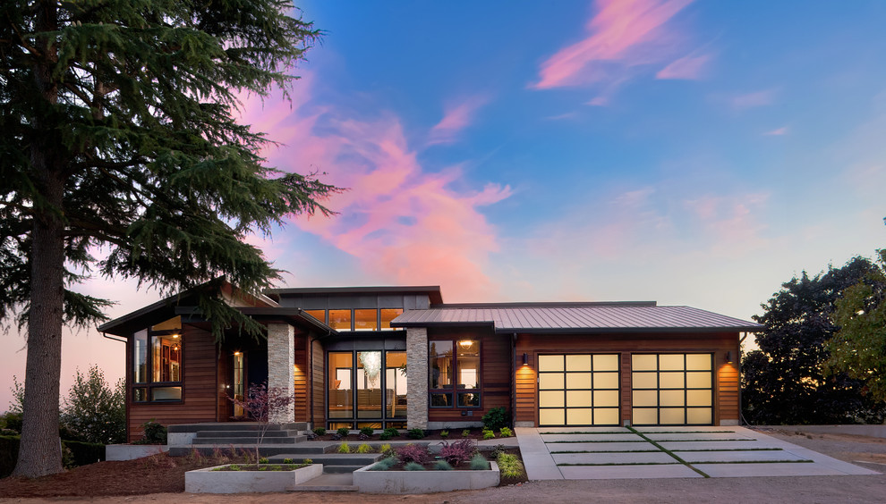 Rustic Home Designs Exterior Contemporary with Clerestory Concrete Planters Curb