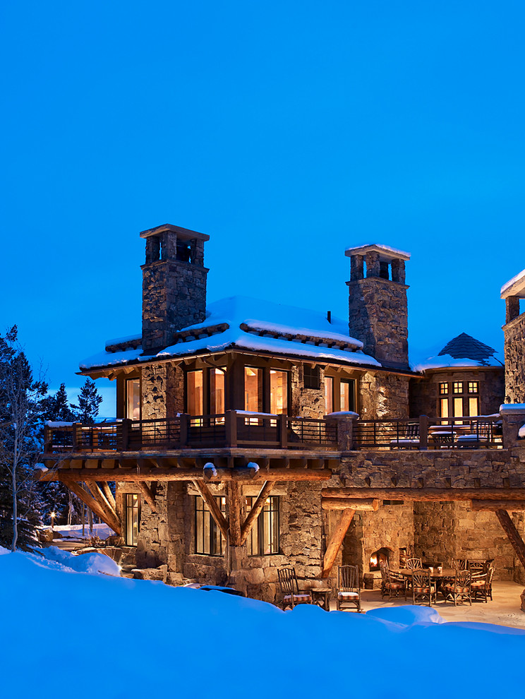 Rustic Home Designs Exterior Rustic with Balcony Hip Roof Mountain