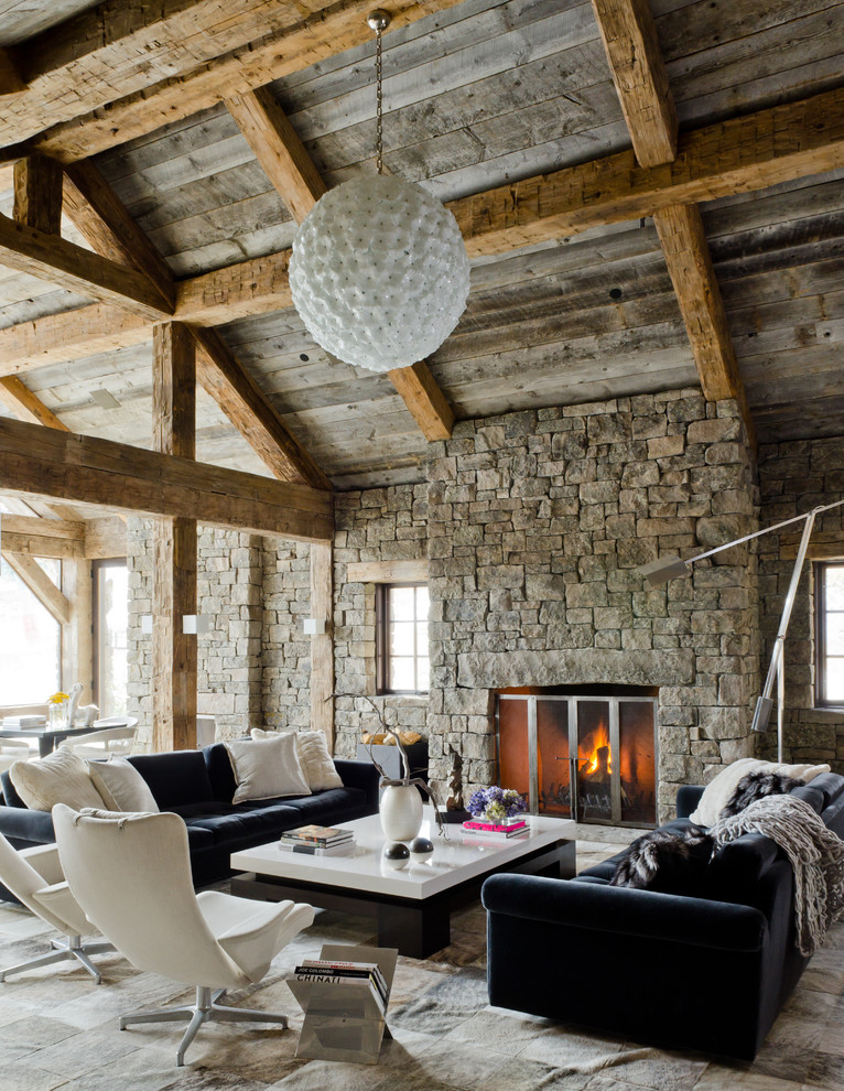 Rustic Interior Decorating Living Room Rustic with Beams Black Sofa Coffee
