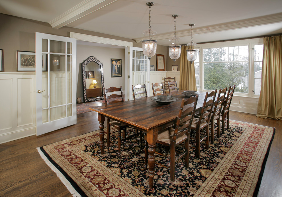 Rustic Interior Doors Dining Room Traditional with Beige Curtain Black Rug