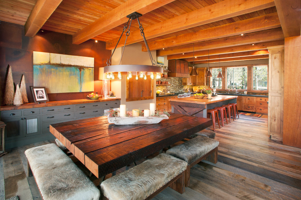 Rustic Kitchen Designs Dining Room Contemporary with Beam Joinery Brown Wall