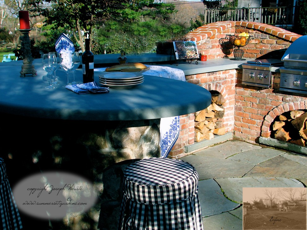 Rustic Outdoor Kitchen Patio Mediterranean with Back Yard Landscaping Backyard