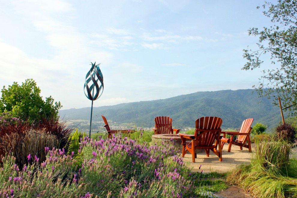 Rustic Outdoor Kitchen Patio Traditional with Adirondack Chairs Crushed Granite