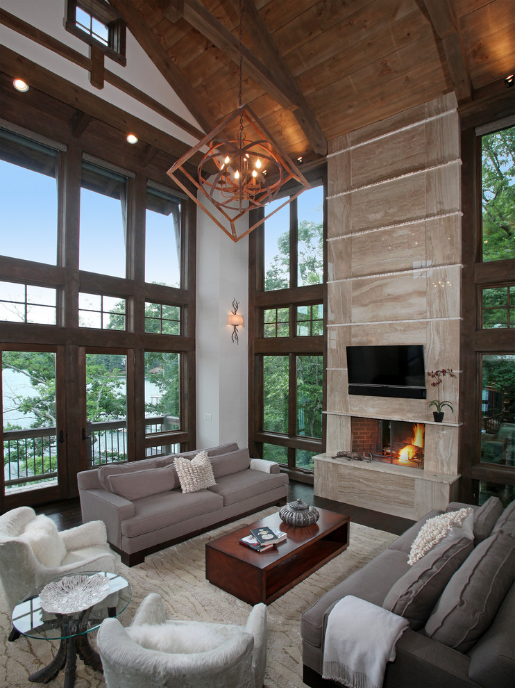 Rustic Pendant Lighting Living Room Rustic with Clerestory Windows Craftsman Dark1