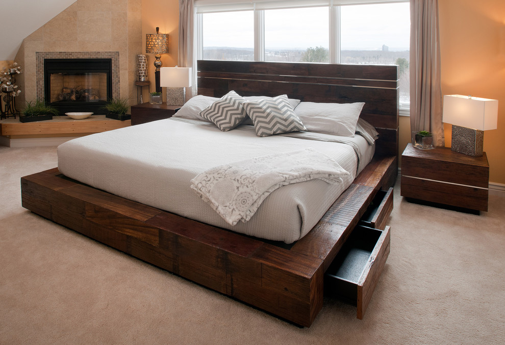 Rustic Platform Beds Bedroom Transitional with Aged Wood Bed Antique