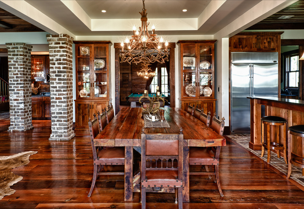 Rustic Wood Dining Table Dining Room Rustic with Animal Hide Rug Antlers