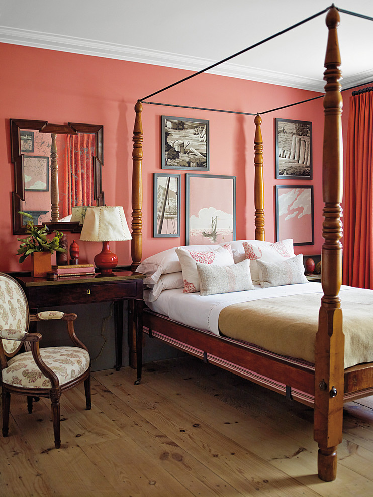Rustic Wood Flooring Bedroom Contemporary with Bed Pillows Bedside Table