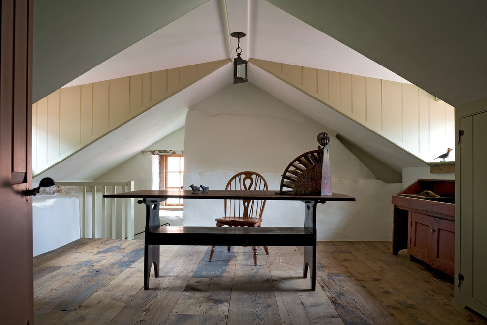 Rustic Wood Flooring Home Office Farmhouse with Antique Desk Attic Office