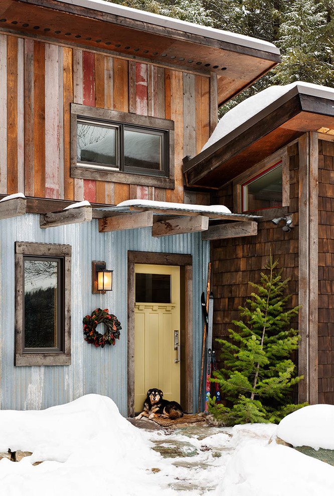 Rustic Wood Siding Entry Rustic with Board and Bat Bungalow